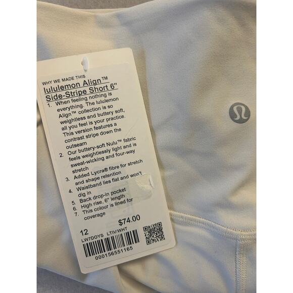 NWT Lululemon Align Side Strip Shorts, 6”, Light Ivory/White - 12 - Picture 8 of 8